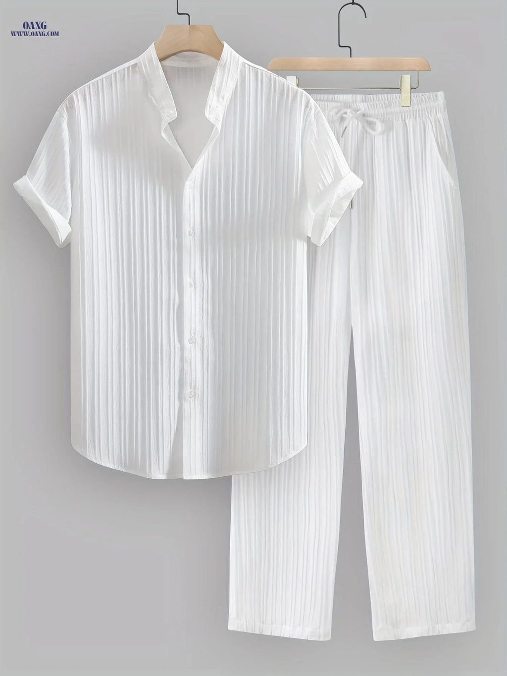 Men's Summer Striped 2-Piece Set - Casual Short Sleeve & Trousers   OAXG White / FR S