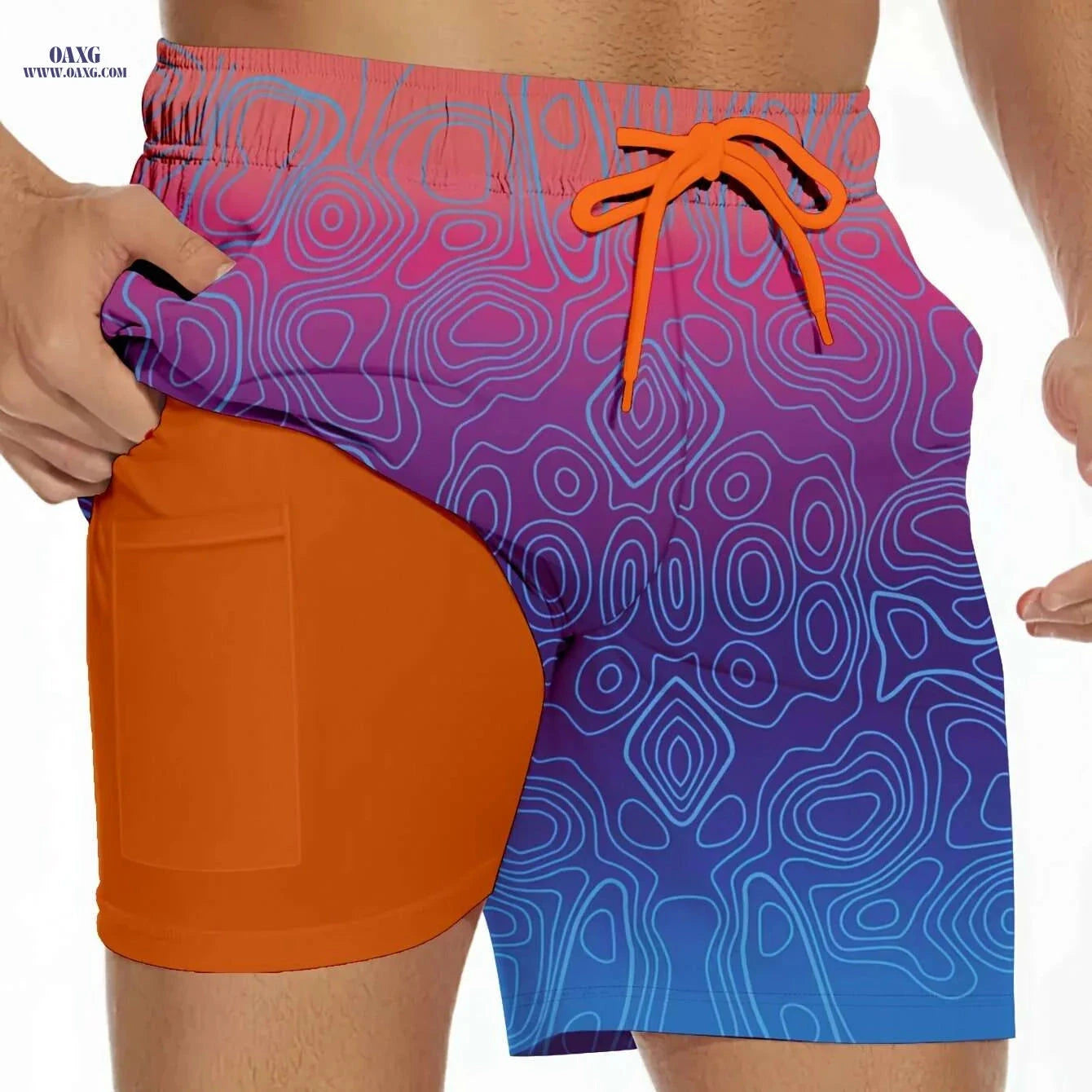 Men's Summer Swim Trunks - Colorful Prints, Casual Style, Regular Fit   OAXG 