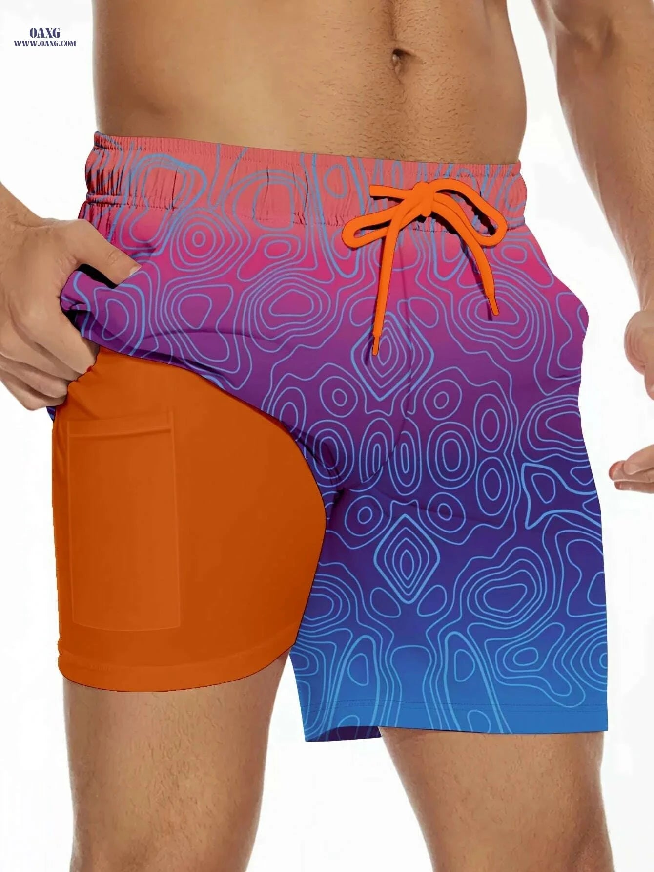 Men's Summer Swim Trunks - Colorful Prints, Casual Style, Regular Fit   OAXG Mixed Color / S