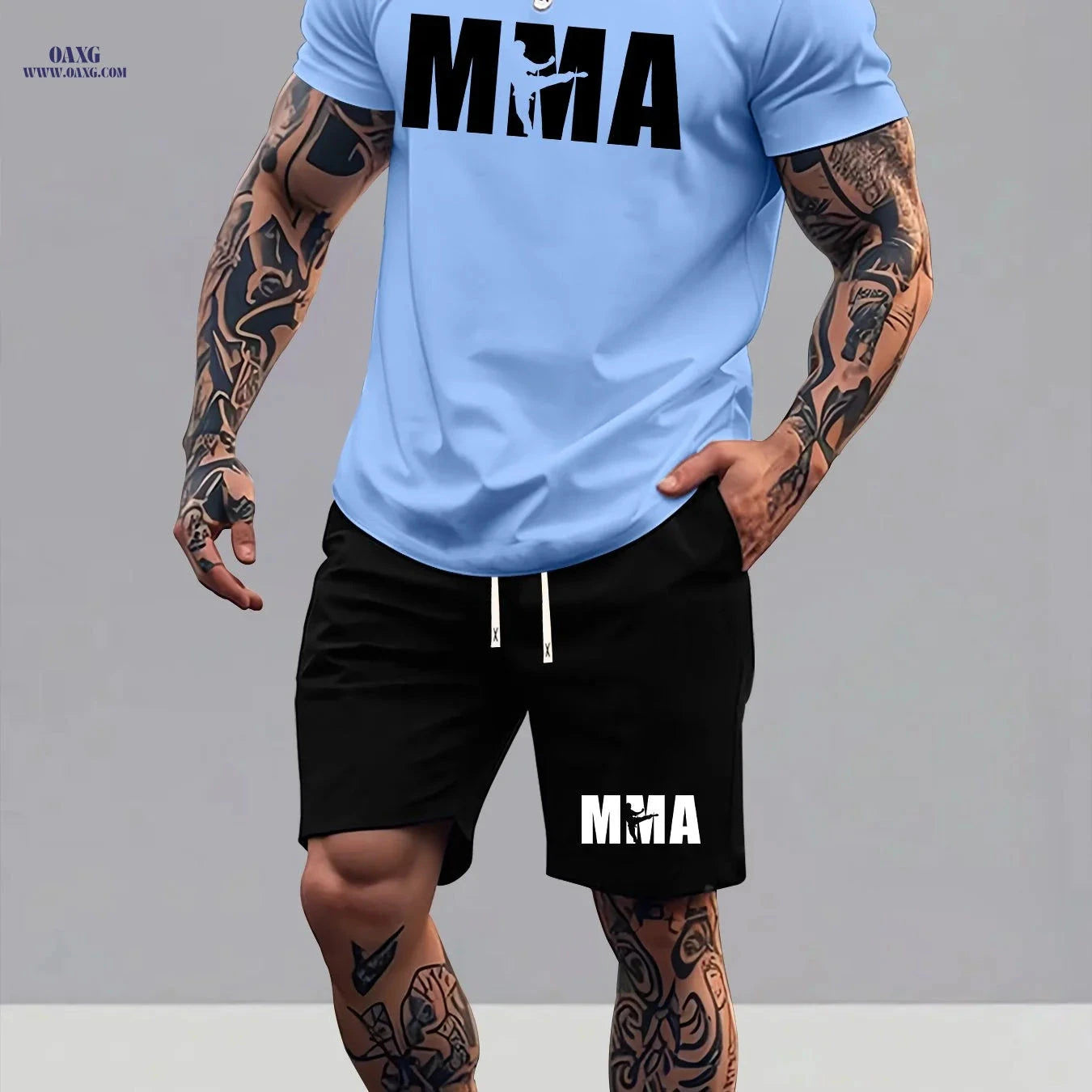 Men's Summer T-Shirt and Shorts Set - Trendy Graphic Sportswear   OAXG 