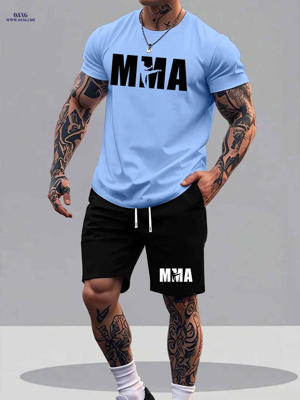Men's Summer T-Shirt and Shorts Set - Trendy Graphic Sportswear   OAXG 