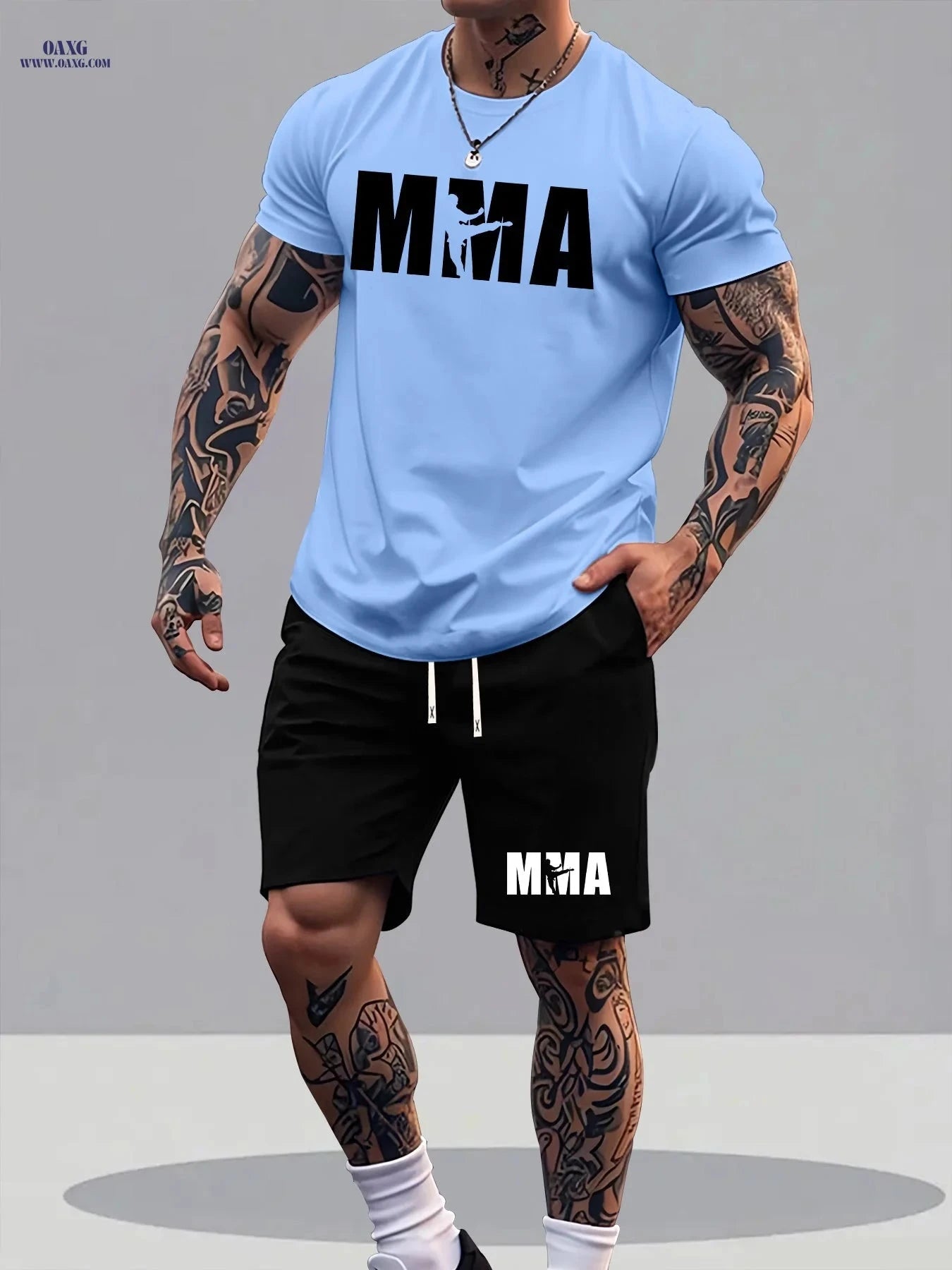 Men's Summer T-Shirt and Shorts Set - Trendy Graphic Sportswear   OAXG 