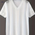 Men’s Summer V-Neck Knitted Short Sleeve - Solid Color Fashion Top   OAXG White / FR S