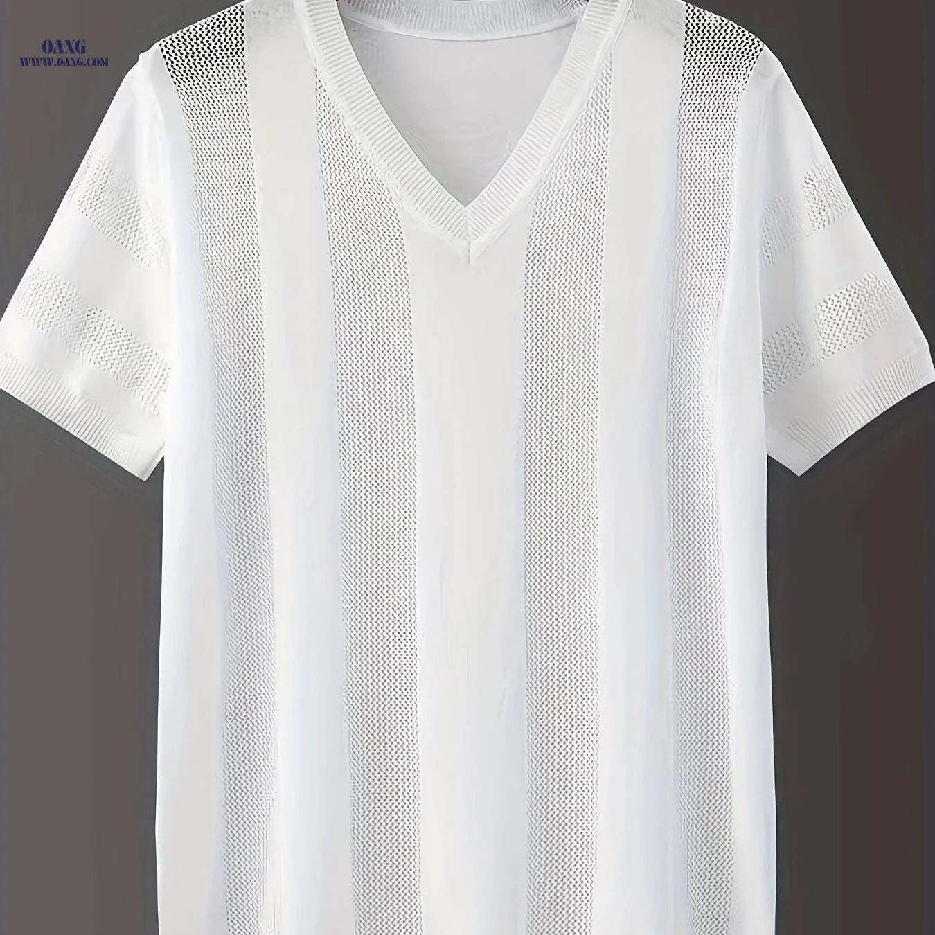 Men’s Summer V-Neck Knitted Short Sleeve - Solid Color Fashion Top   OAXG White / FR S