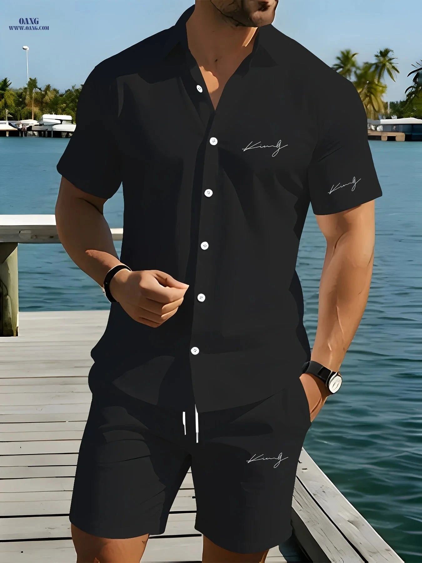 Men’s Summer Vacation Shirt Set - Comfortable 2-Piece Outfit   OAXG 
