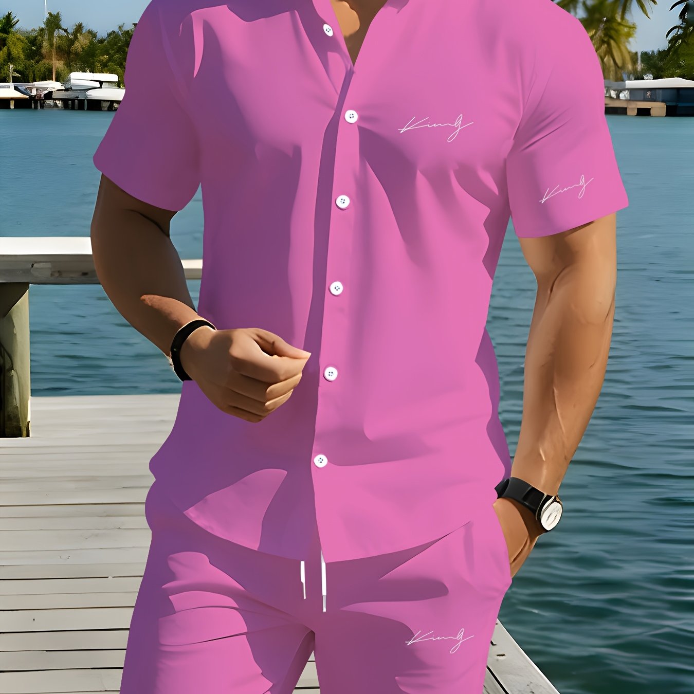 Men’s Summer Vacation Shirt Set - Comfortable 2-Piece Outfit   OAXG 