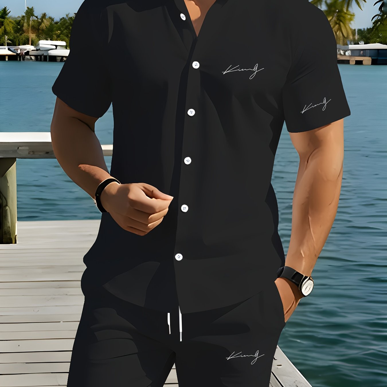 Men’s Summer Vacation Shirt Set - Comfortable 2-Piece Outfit   OAXG 