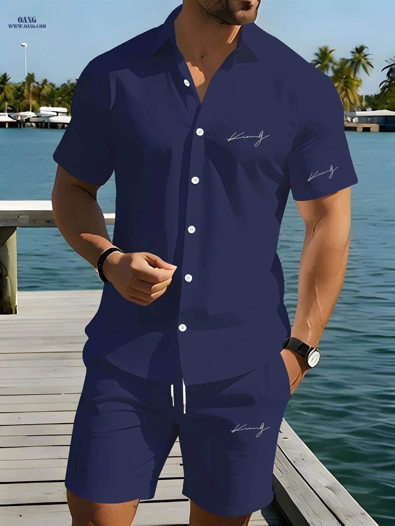 Men’s Summer Vacation Shirt Set - Comfortable 2-Piece Outfit   OAXG 