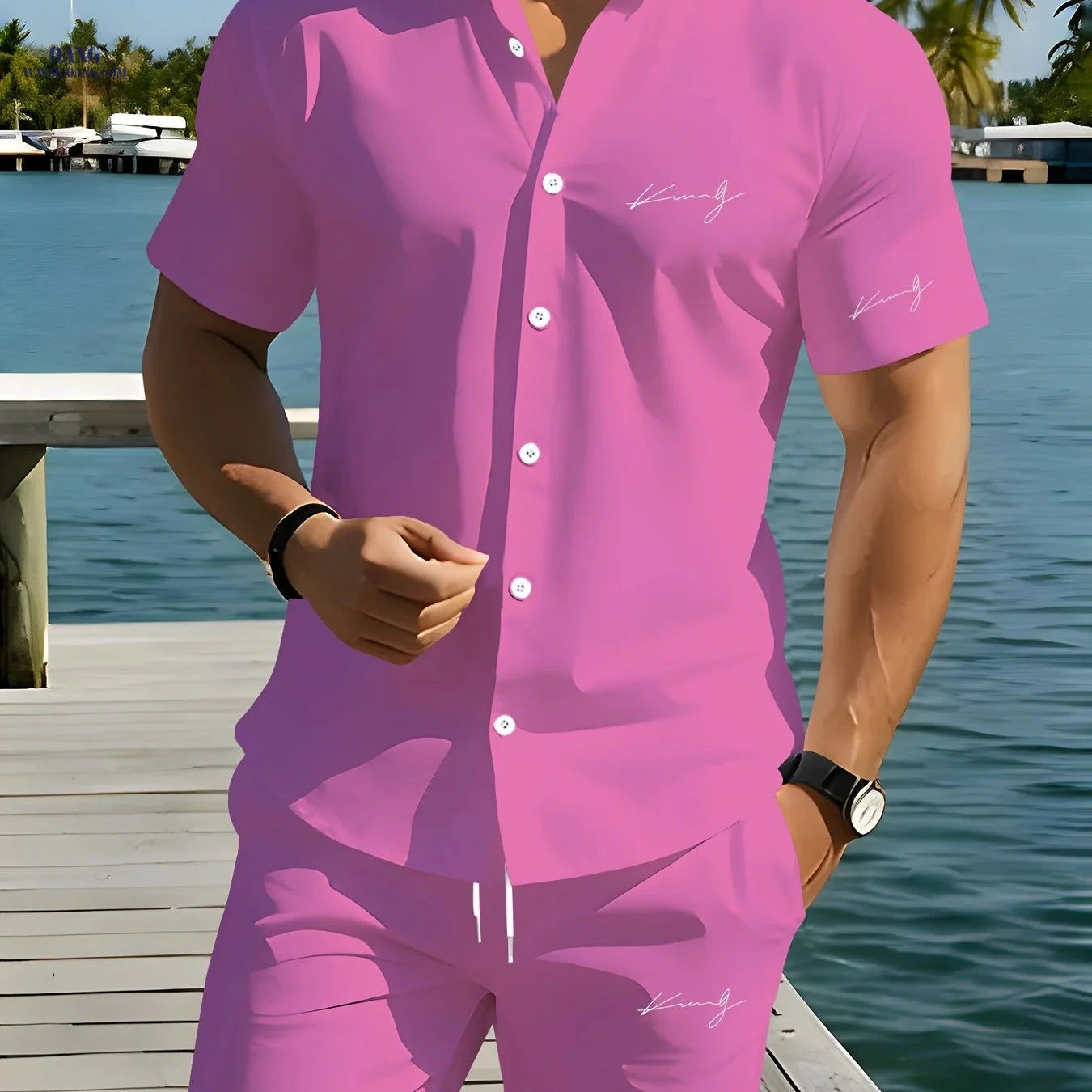 Men’s Summer Vacation Shirt Set - Comfortable 2-Piece Outfit   OAXG 