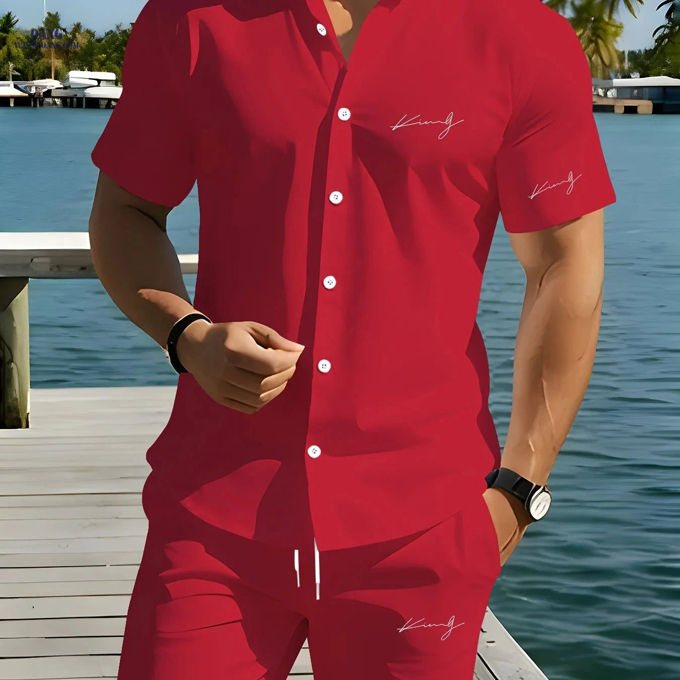 Men’s Summer Vacation Shirt Set - Comfortable 2-Piece Outfit   OAXG 