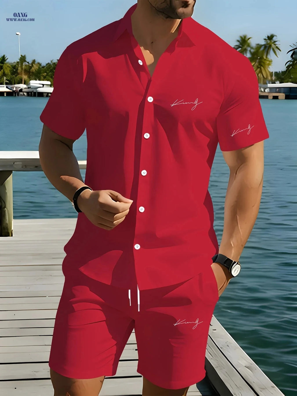 Men’s Summer Vacation Shirt Set - Comfortable 2-Piece Outfit   OAXG White / FR S