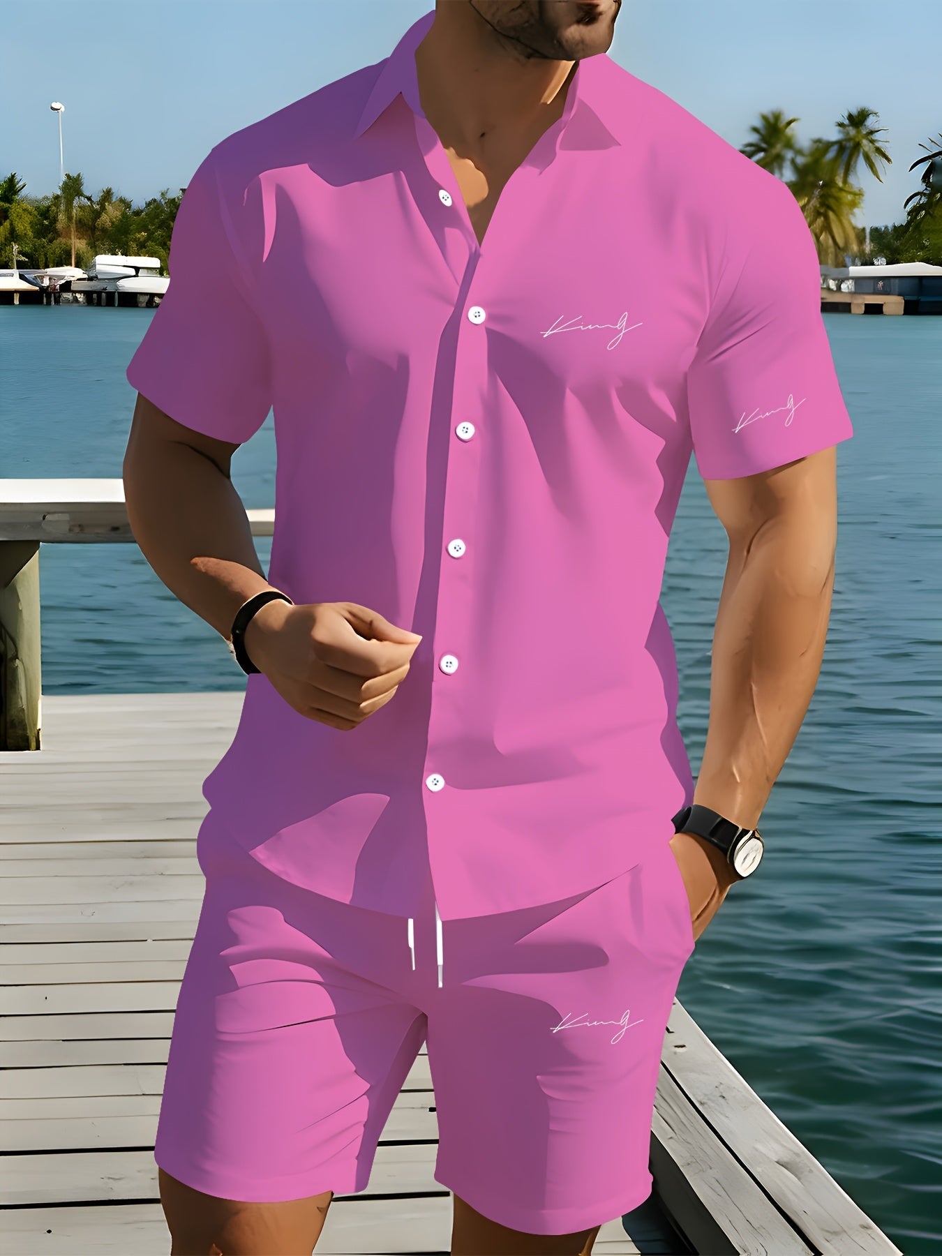 Men’s Summer Vacation Shirt Set - Comfortable 2-Piece Outfit   OAXG 