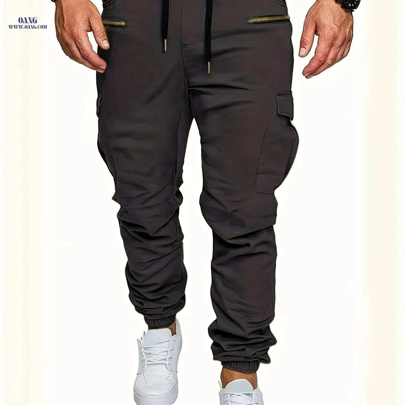 Men's Tan Cargo Pants - Adjustable Waist & Multi-Pocket Design   OAXG Khaki / S