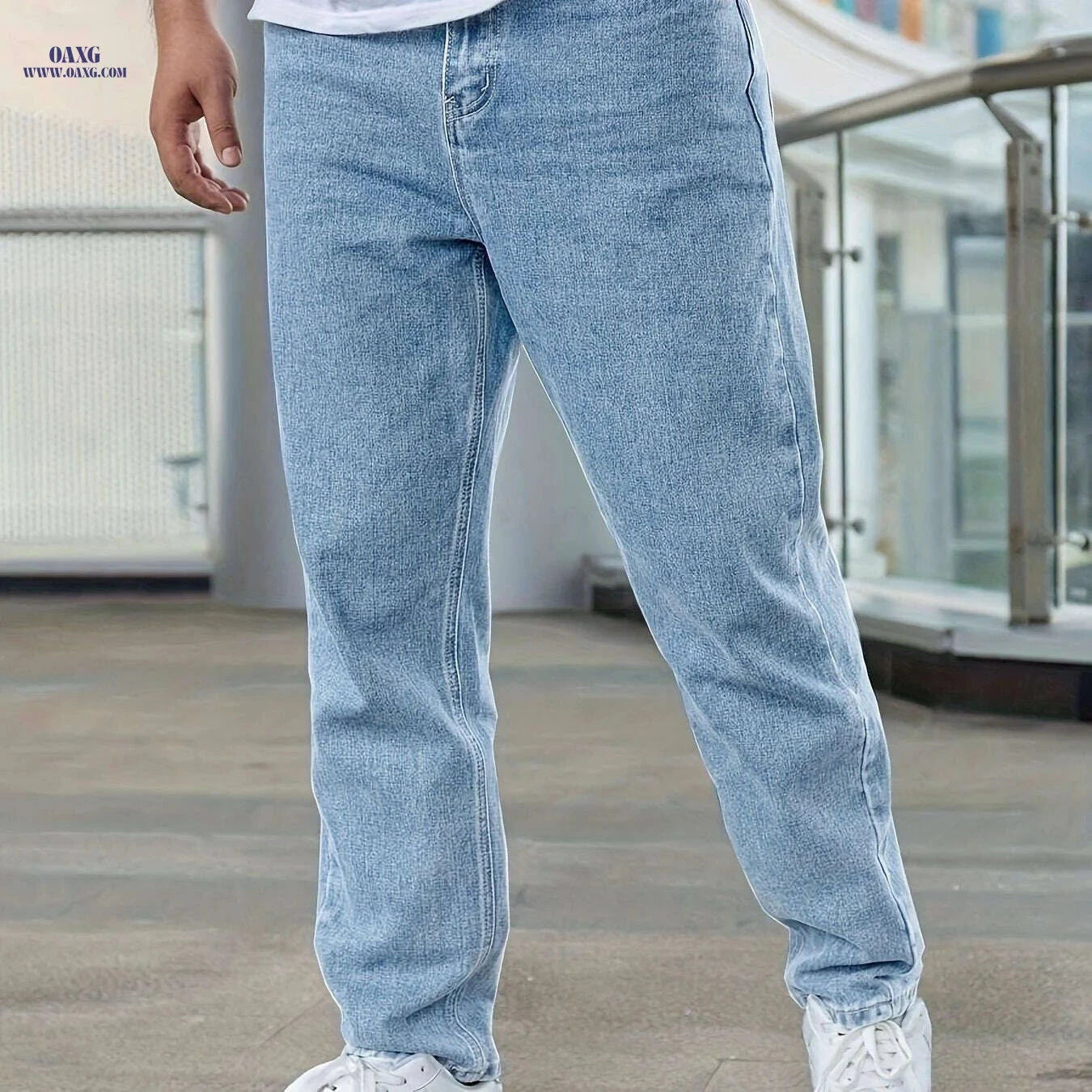Men’s Tapered Jeans - High Stretch Cotton Blend for All-Season Wear   OAXG Sky Blue / S