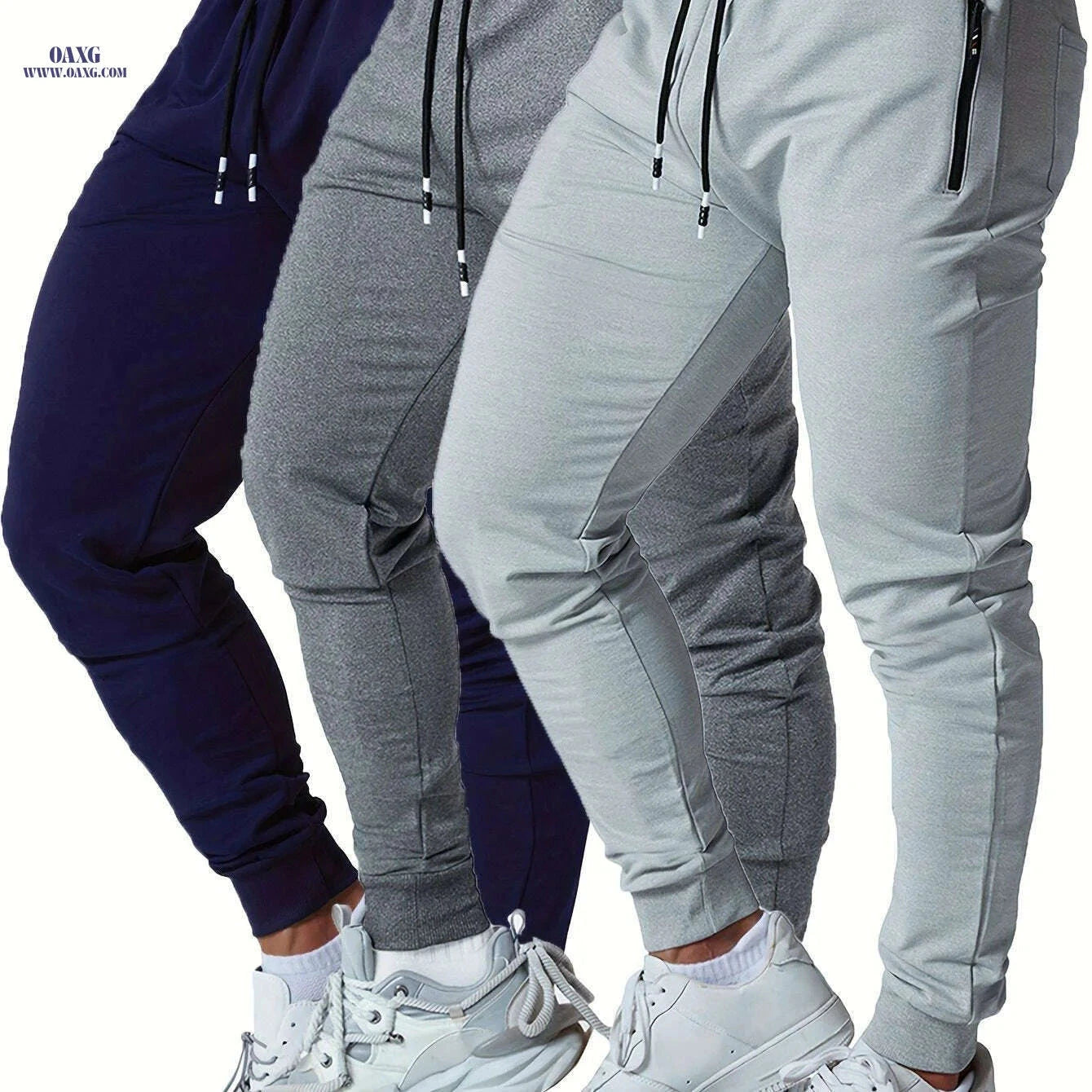 Men's Tapered Sweatpants with Zipper Pockets - Athletic Joggers   OAXG Black+Navy+Light Grey / S