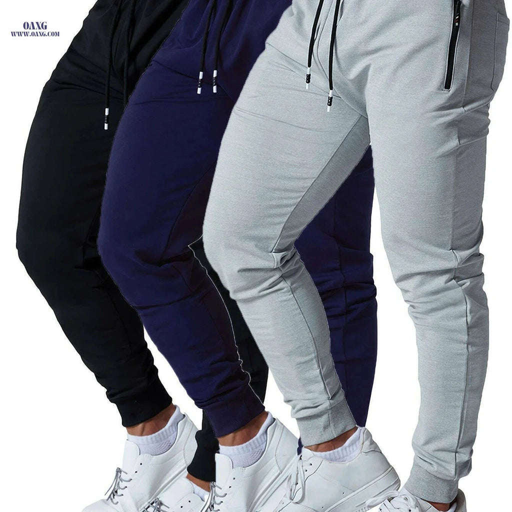 Men's Tapered Sweatpants with Zipper Pockets - Athletic Joggers   OAXG Black+Navy+Light Grey / S