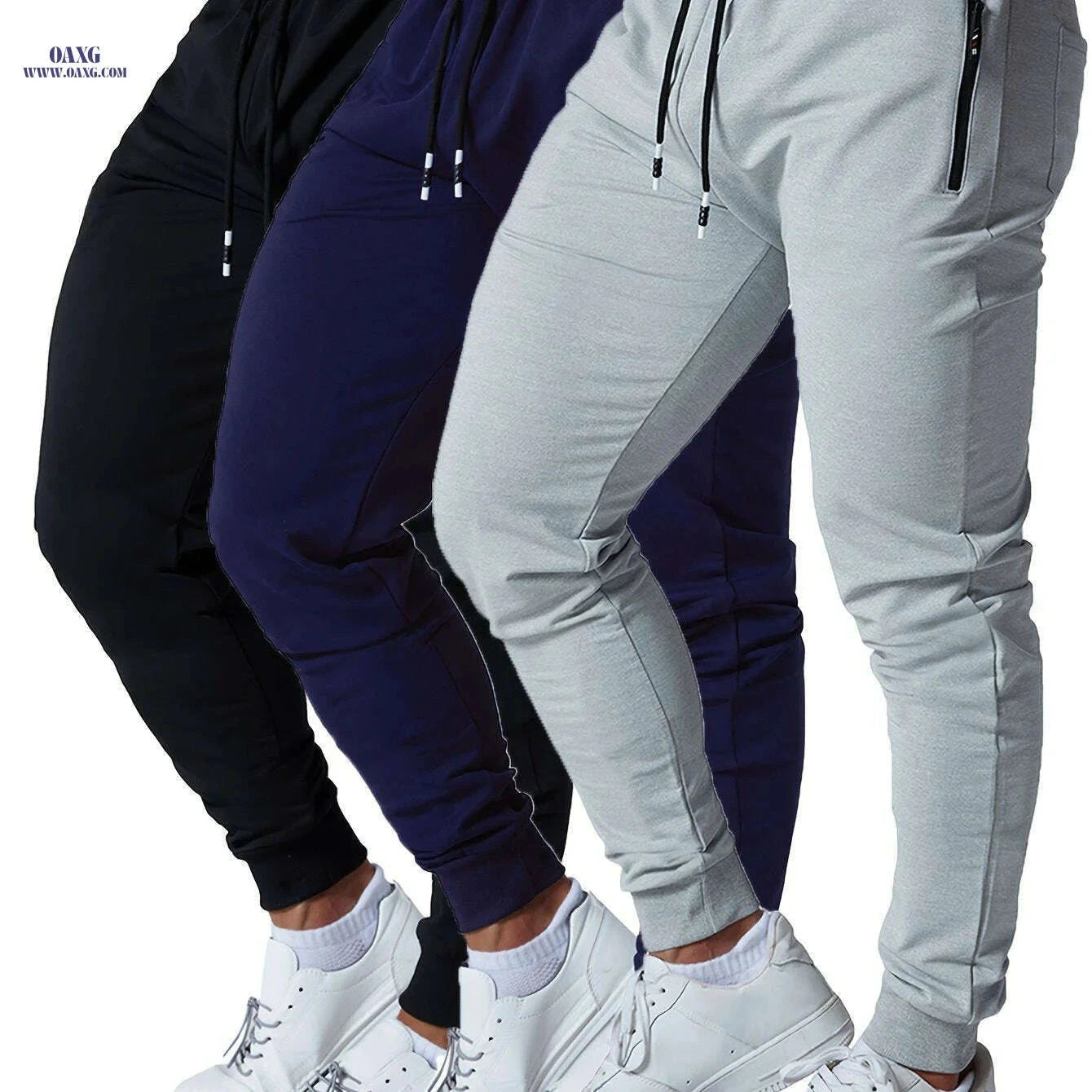 Men's Tapered Sweatpants with Zipper Pockets - Athletic Joggers   OAXG Black+Navy+Light Grey / S