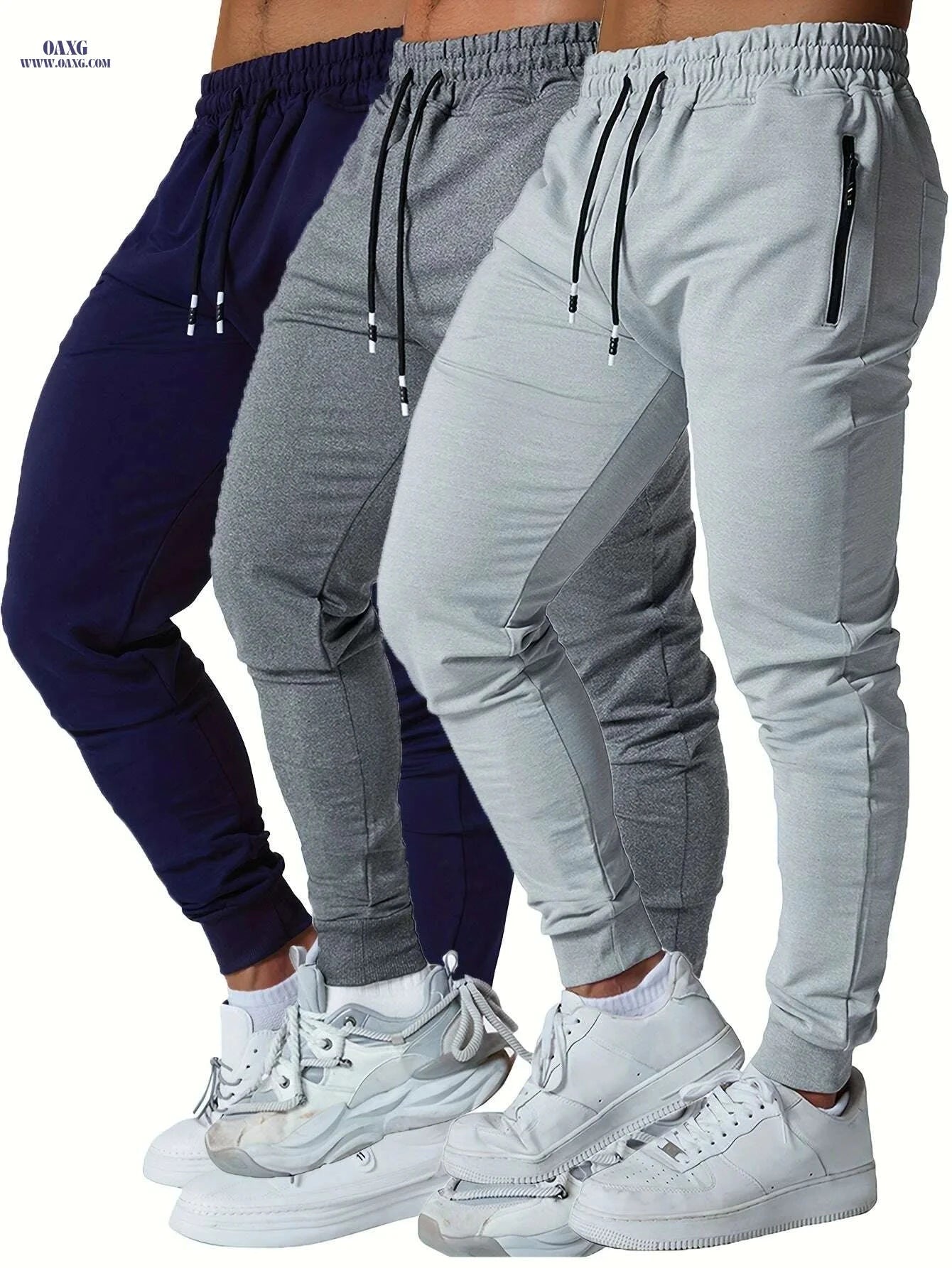 Men's Tapered Sweatpants with Zipper Pockets - Athletic Joggers   OAXG 