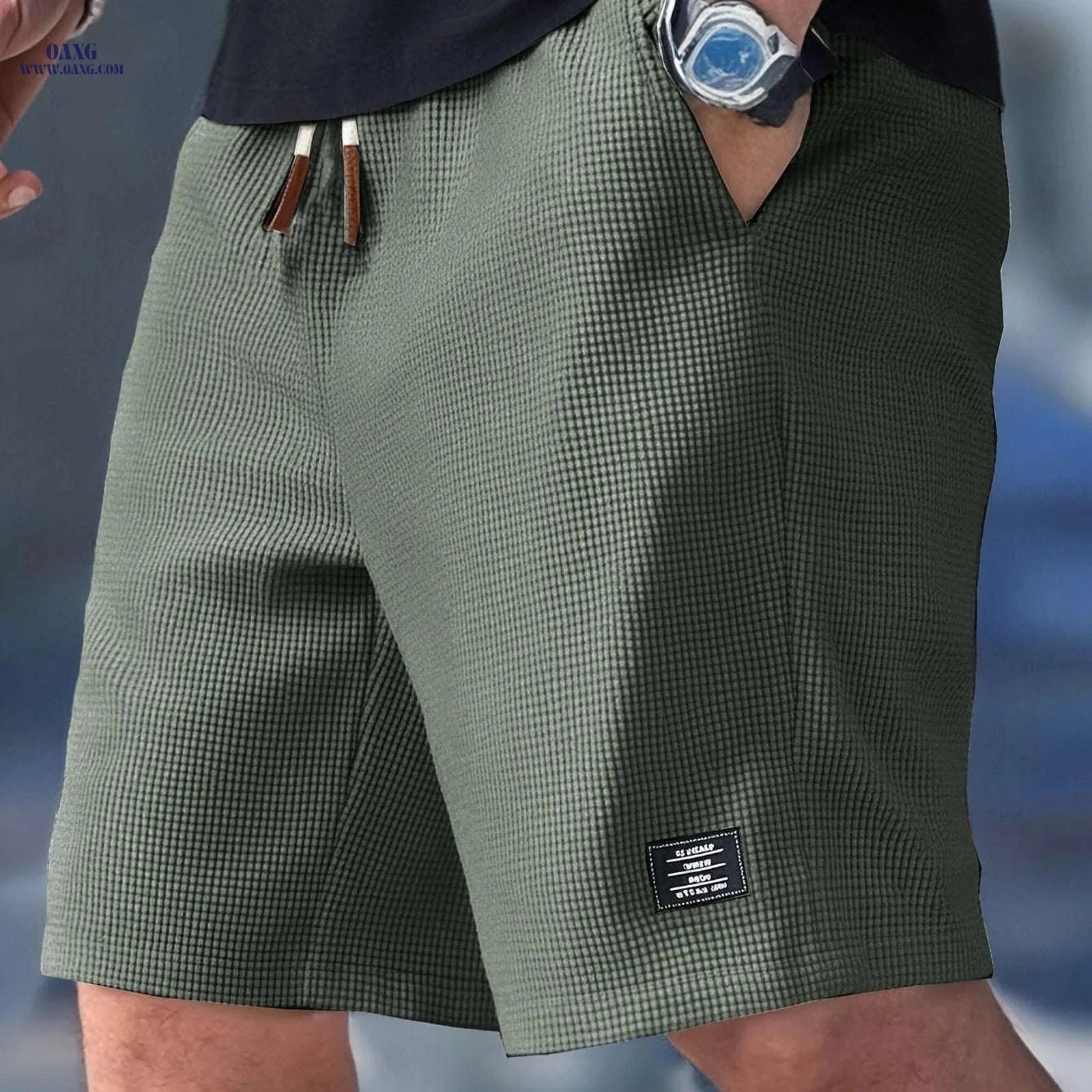 Men's Textured Woven Casual Shorts - Perfect for Everyday Outings   OAXG 