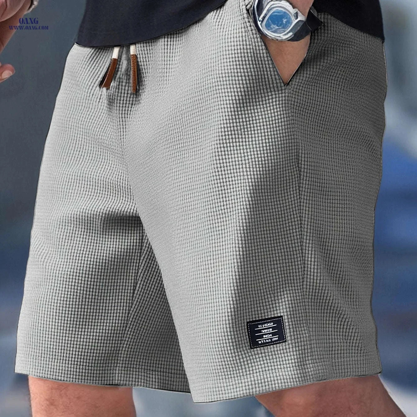 Men's Textured Woven Casual Shorts - Perfect for Everyday Outings   OAXG 