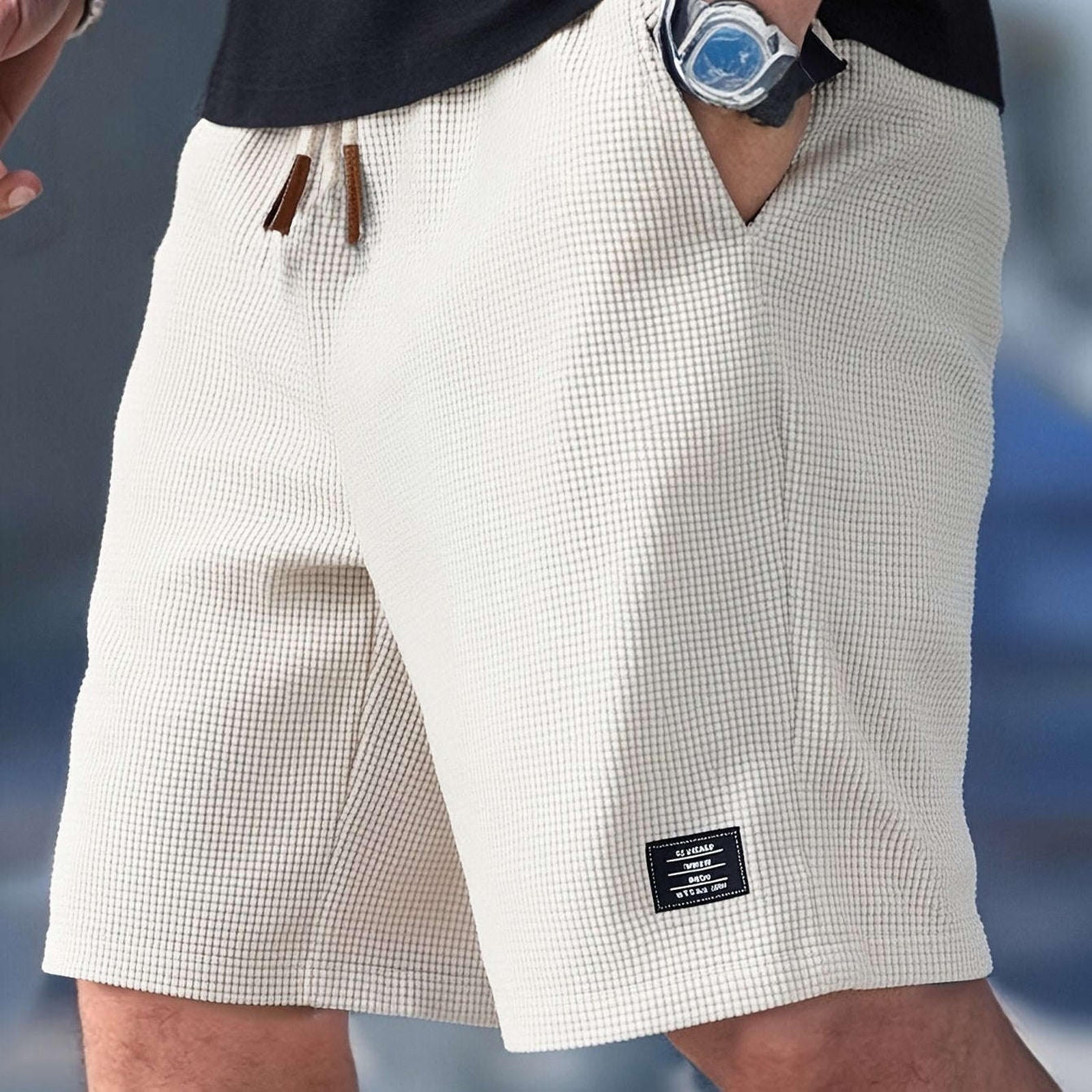Men's Textured Woven Casual Shorts - Perfect for Everyday Outings   OAXG 