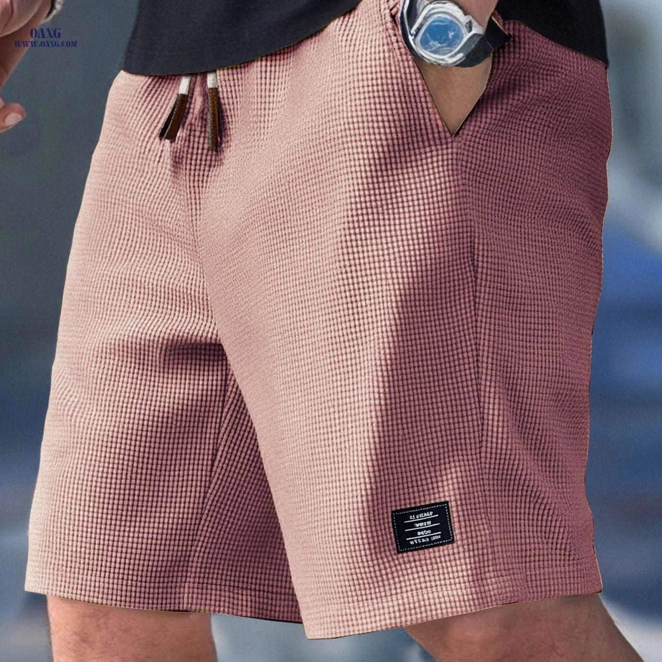 Men's Textured Woven Casual Shorts - Perfect for Everyday Outings   OAXG Apricot / FR S