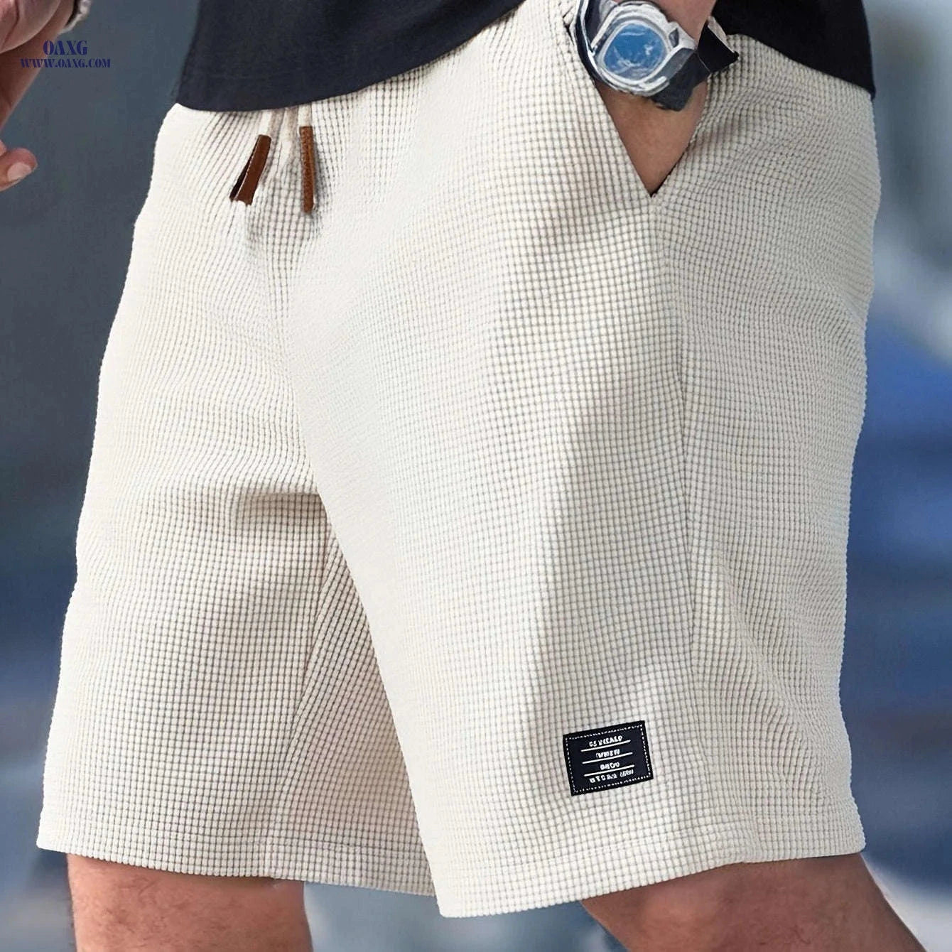 Men's Textured Woven Casual Shorts - Perfect for Everyday Outings   OAXG Apricot / FR S