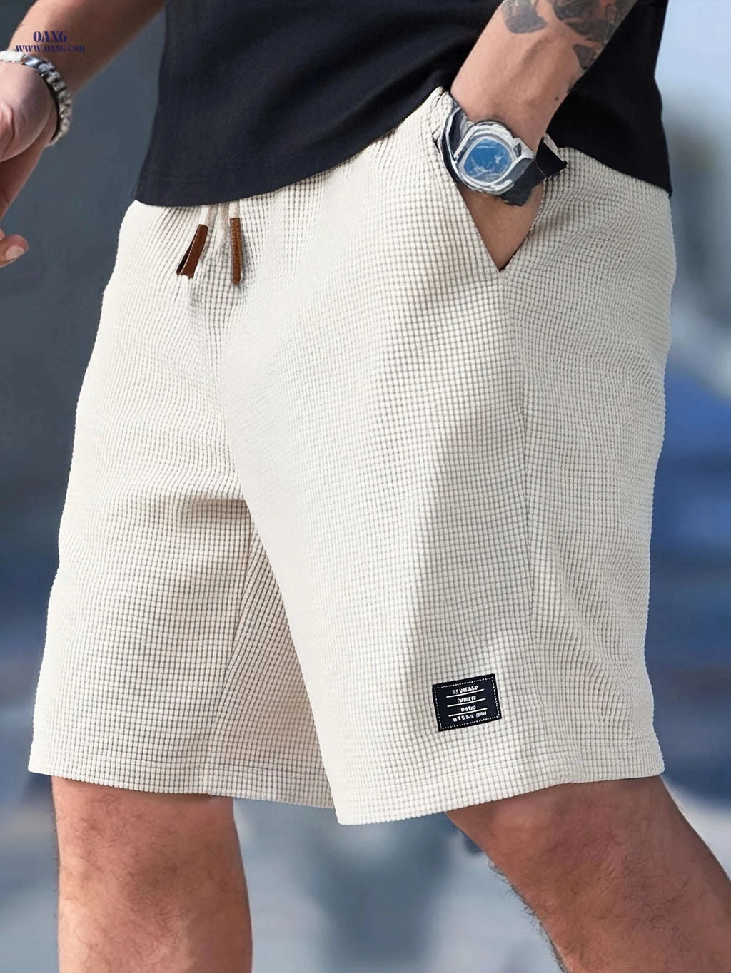 Men's Textured Woven Casual Shorts - Perfect for Everyday Outings   OAXG Apricot / FR S