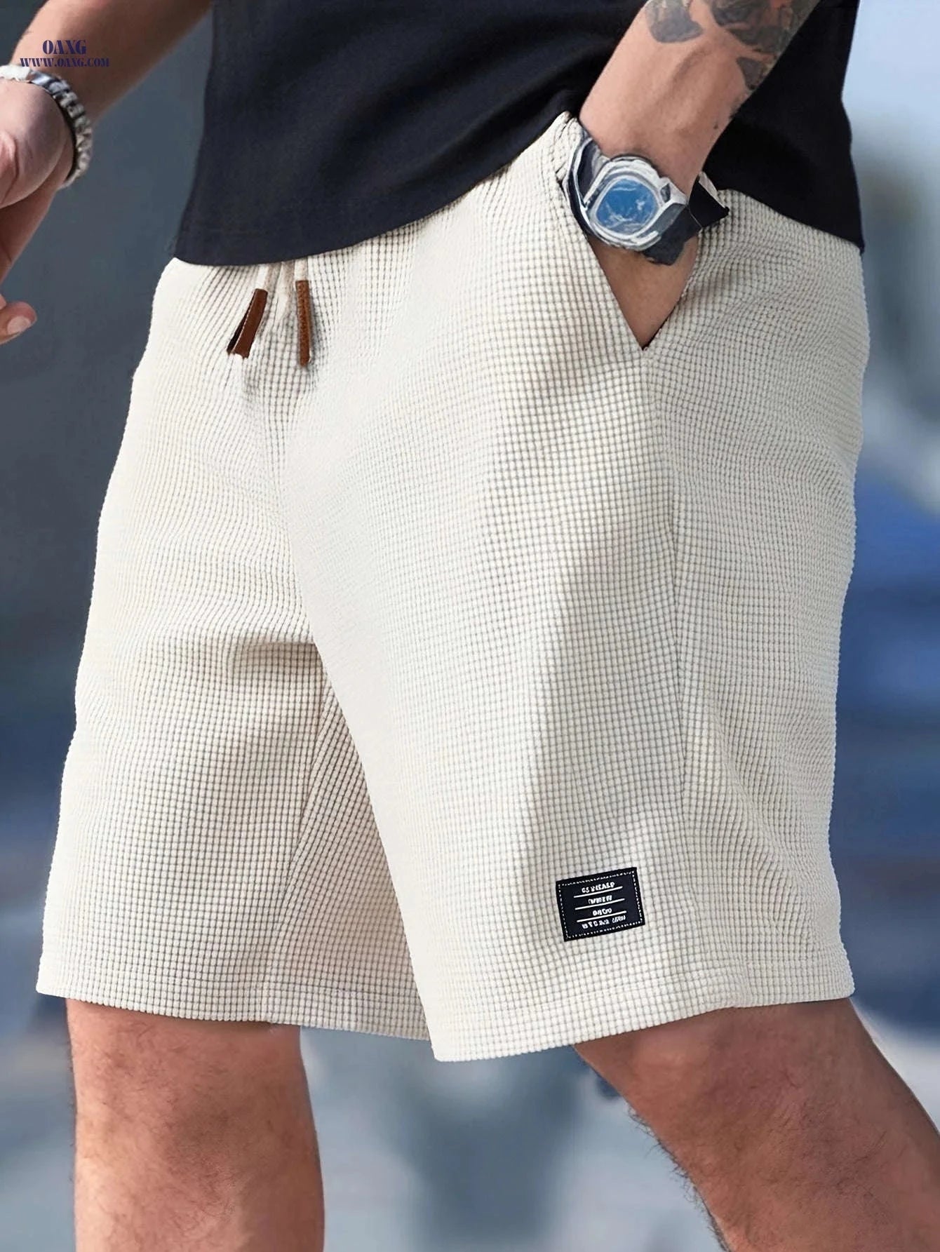 Men's Textured Woven Casual Shorts - Perfect for Everyday Outings   OAXG Apricot / FR S