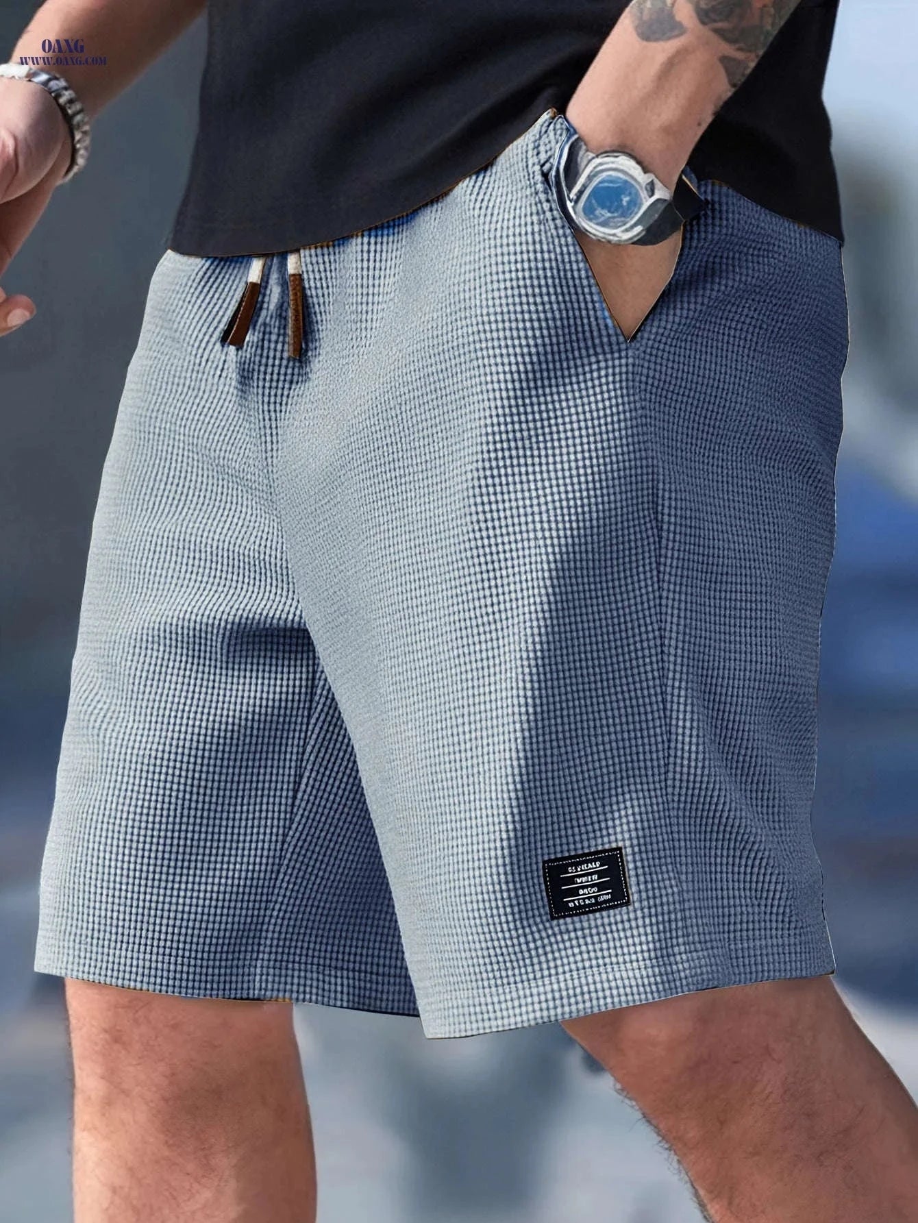 Men's Textured Woven Casual Shorts - Perfect for Everyday Outings   OAXG 