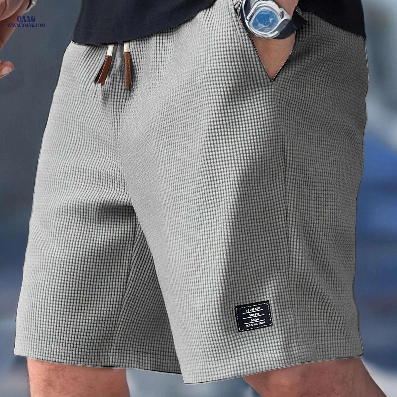 Men's Textured Woven Casual Shorts - Perfect for Everyday Outings   OAXG 