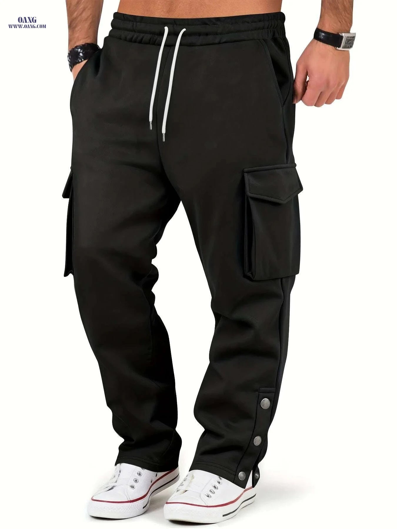 Men's Thermal Cargo Pants - Heavy-Duty, Loose Fit for Winter Workouts   OAXG Black / S