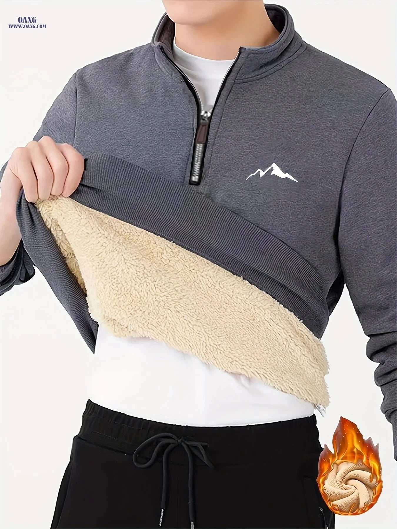 Men's Thermal Fleece Pullover - Cozy Geometric Print, 1/4 Zipper   OAXG 