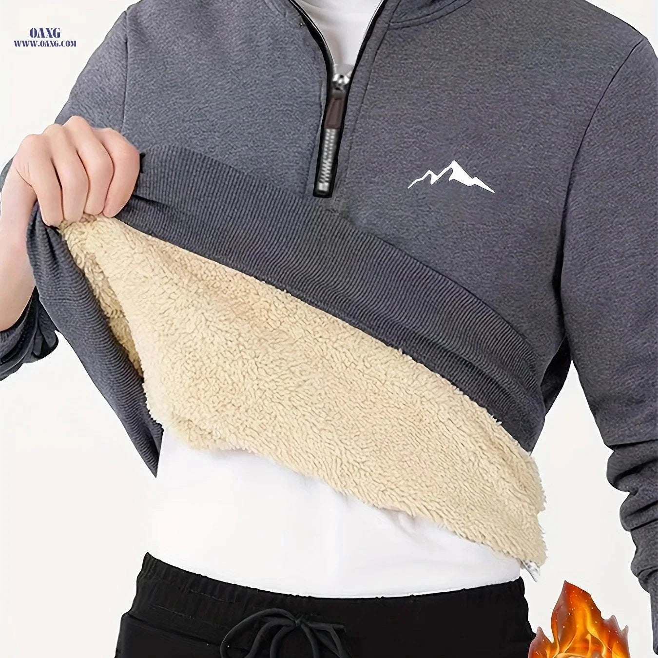 Men's Thermal Fleece Pullover - Cozy Geometric Print, 1/4 Zipper   OAXG 