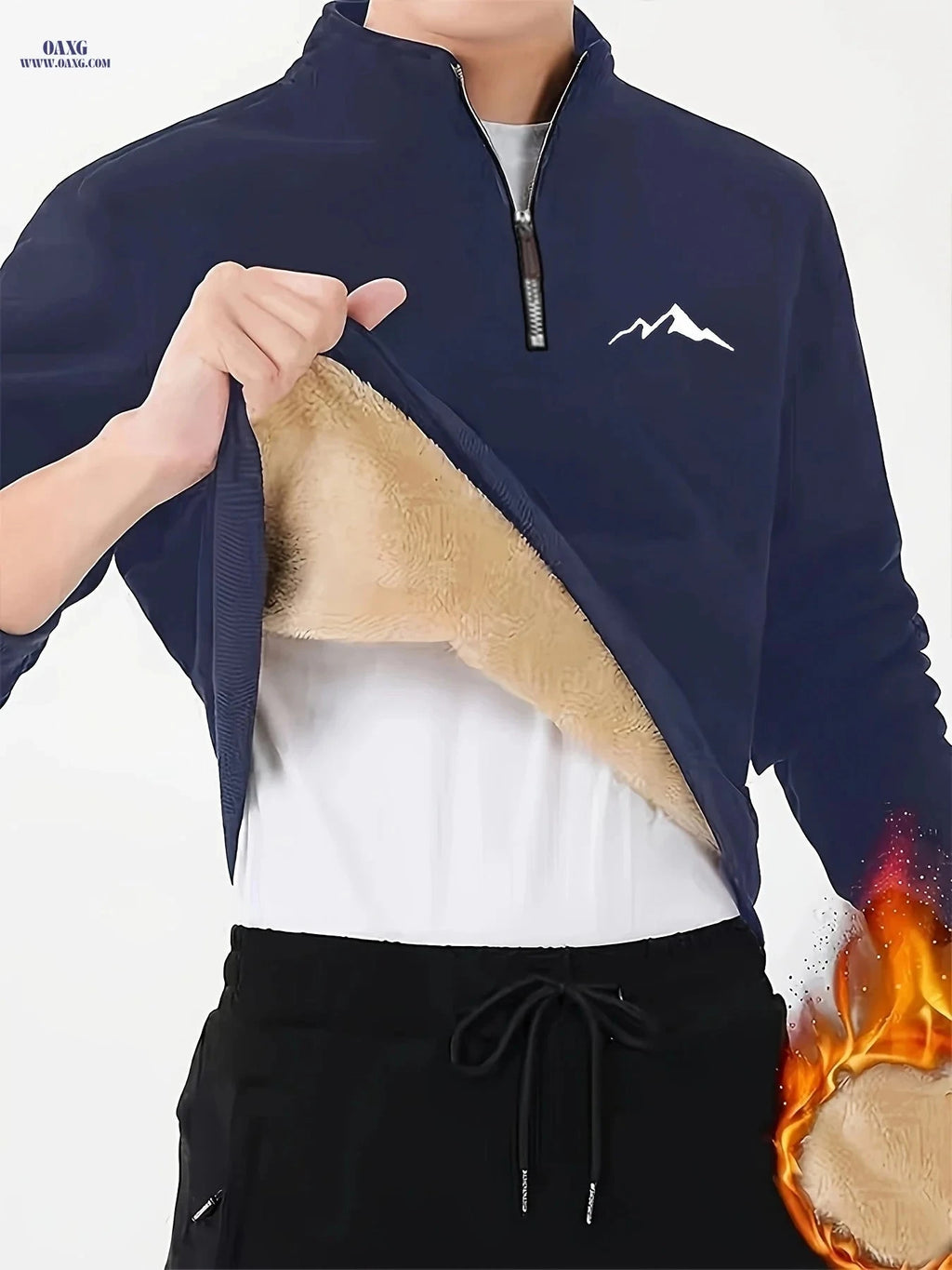 Men's Thermal Fleece Pullover - Cozy Geometric Print, 1/4 Zipper   OAXG 
