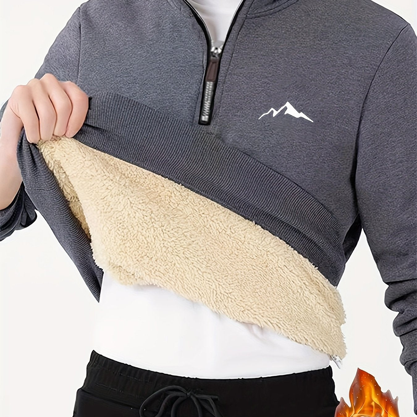 Men's Thermal Fleece Pullover - Cozy Geometric Print, 1/4 Zipper   OAXG 