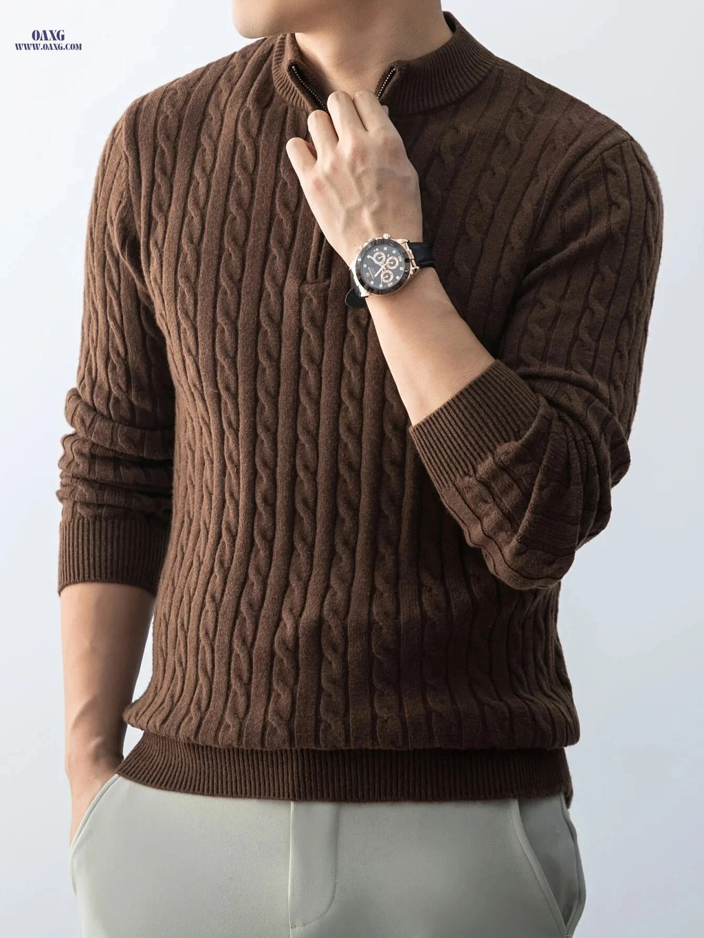 Men’s Thick Cable-Knit Sweater - Warm & Cold-Resistant Casual Style   OAXG Black / FR XS