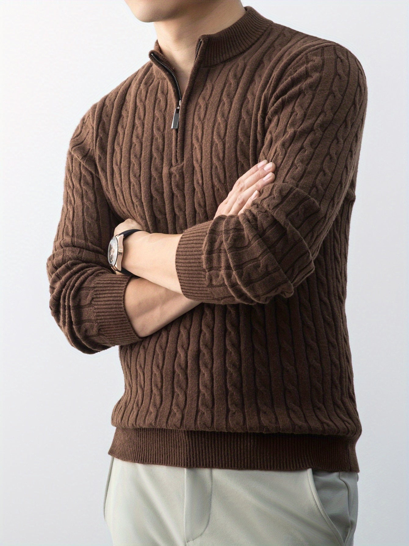 Men’s Thick Cable-Knit Sweater - Warm & Cold-Resistant Casual Style   OAXG Black / FR XS