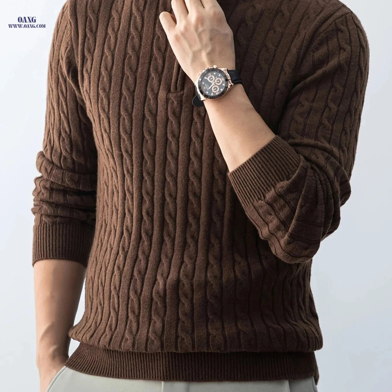 Men’s Thick Cable-Knit Sweater - Warm & Cold-Resistant Casual Style   OAXG 