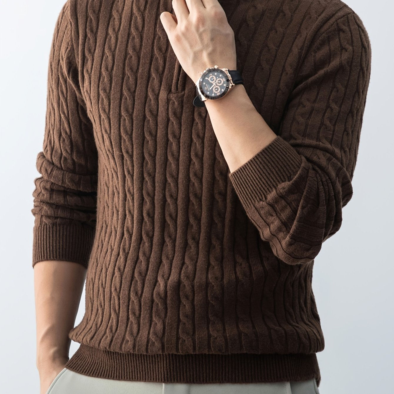 Men’s Thick Cable-Knit Sweater - Warm & Cold-Resistant Casual Style   OAXG 