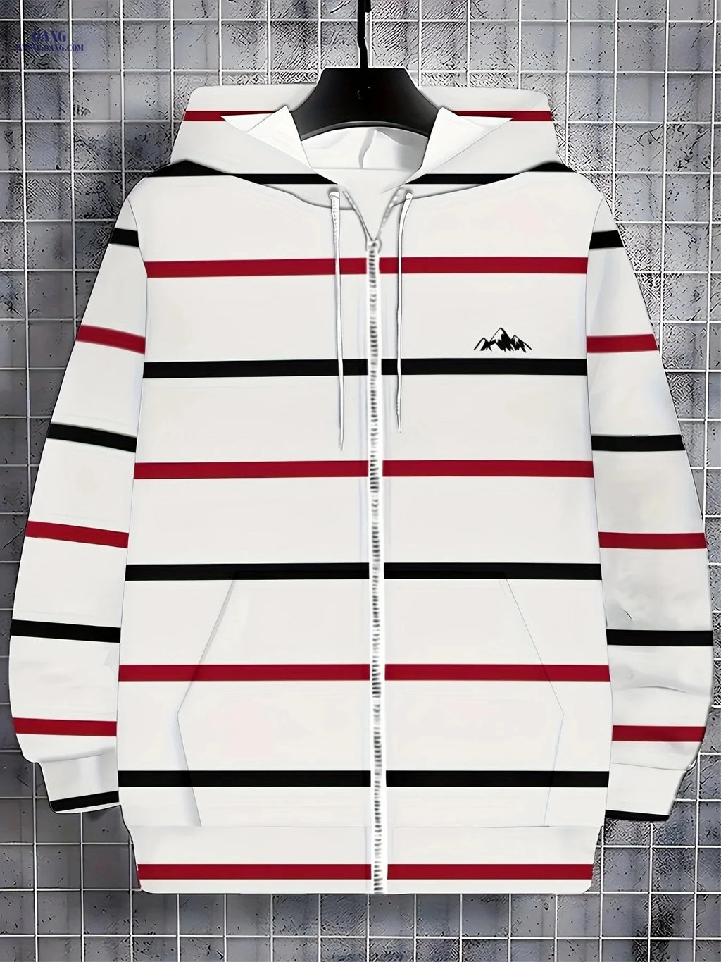 Men's Thin Stripe Hooded Sweatshirt - Zip-Up Jacket with Pockets   OAXG White / FR M