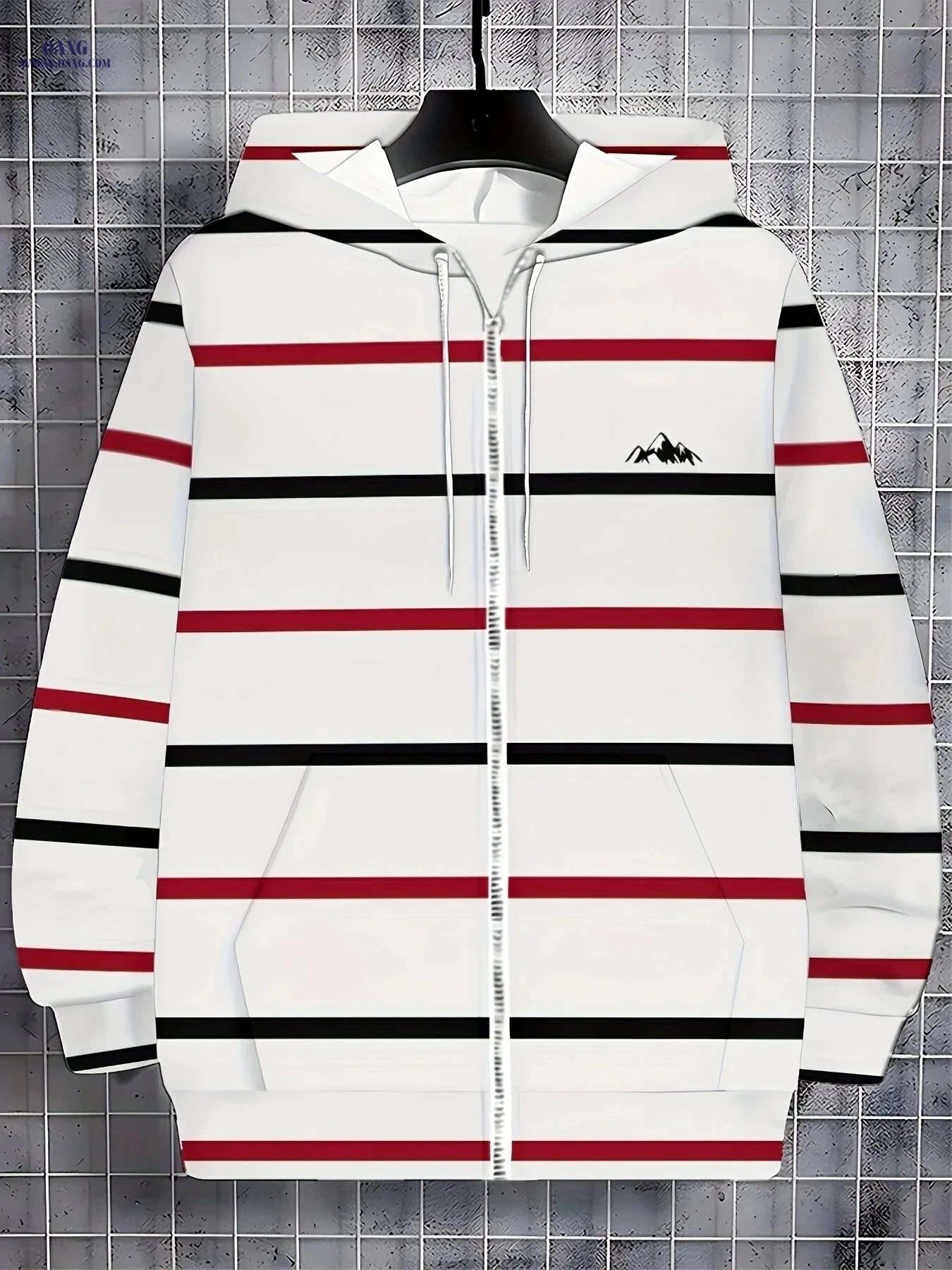 Men's Thin Stripe Hooded Sweatshirt - Zip-Up Jacket with Pockets   OAXG White / FR M