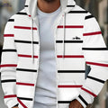 Men's Thin Stripe Hooded Sweatshirt - Zip-Up Jacket with Pockets   OAXG White / FR M
