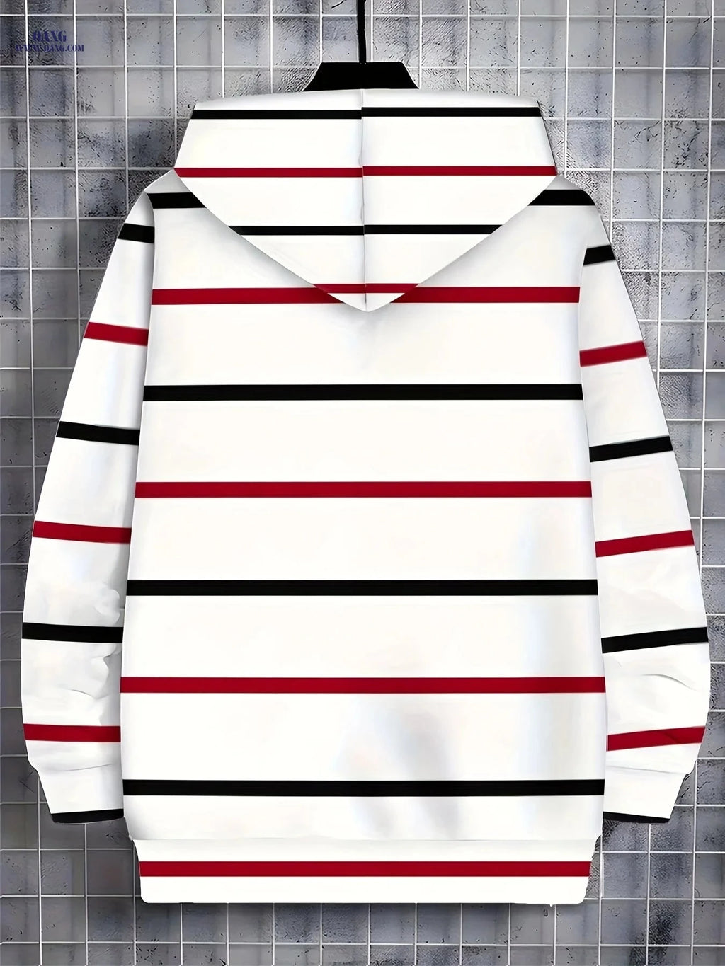 Men's Thin Stripe Hooded Sweatshirt - Zip-Up Jacket with Pockets   OAXG 