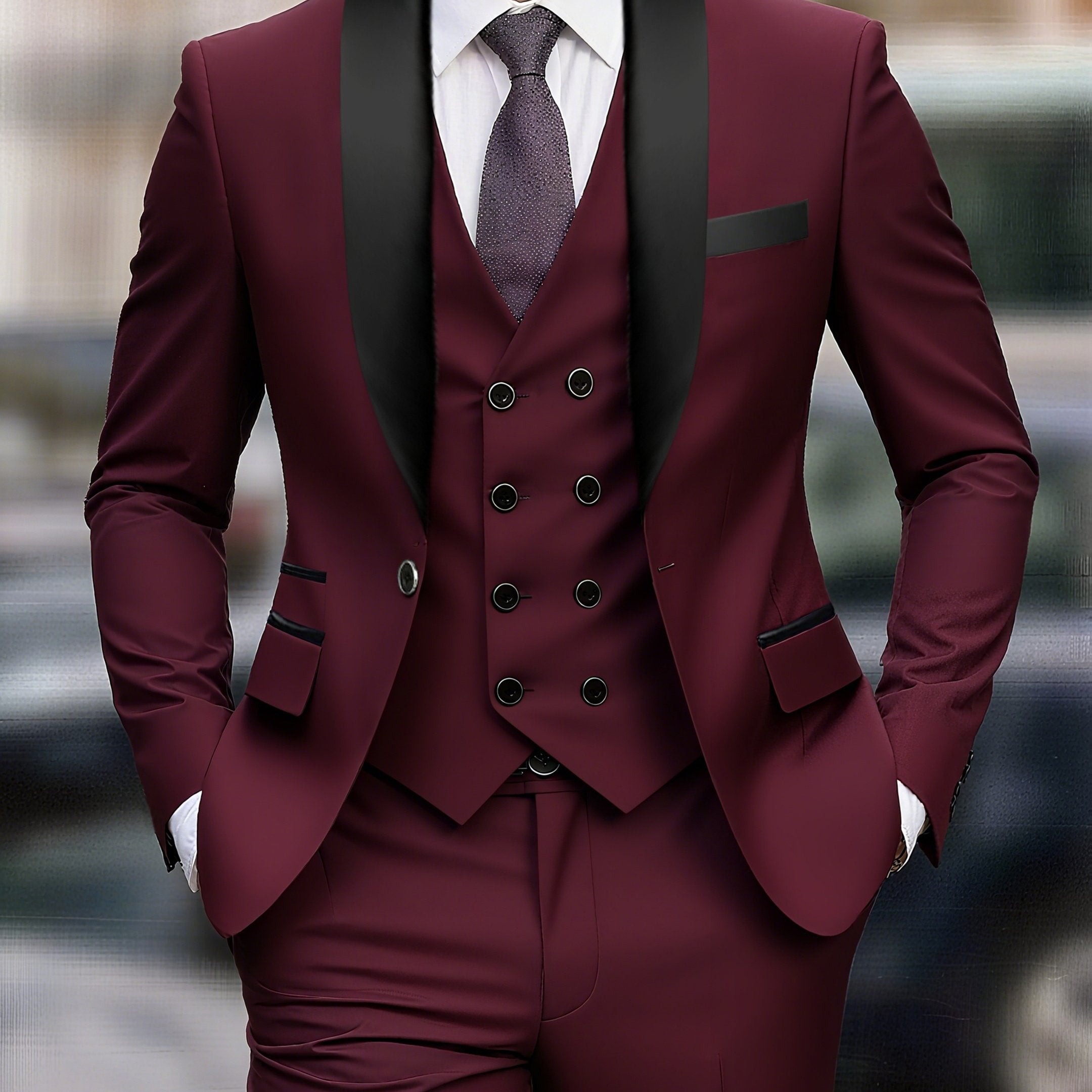 Men's Three-Piece Suit - Coat, Vest & Trousers for Weddings   OAXG 