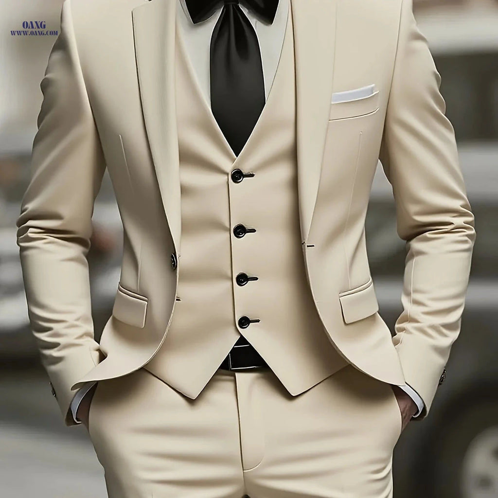 Men's Three-Piece Suit - Jacket, Vest & Trousers for Formal Events   OAXG 