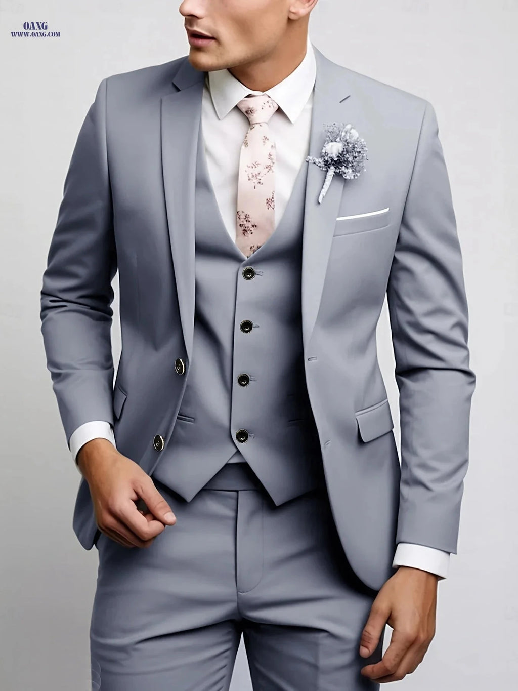 Men’s Three-Piece Suit - Notch Lapel for Weddings and Formal Events   OAXG Black / FR XXS
