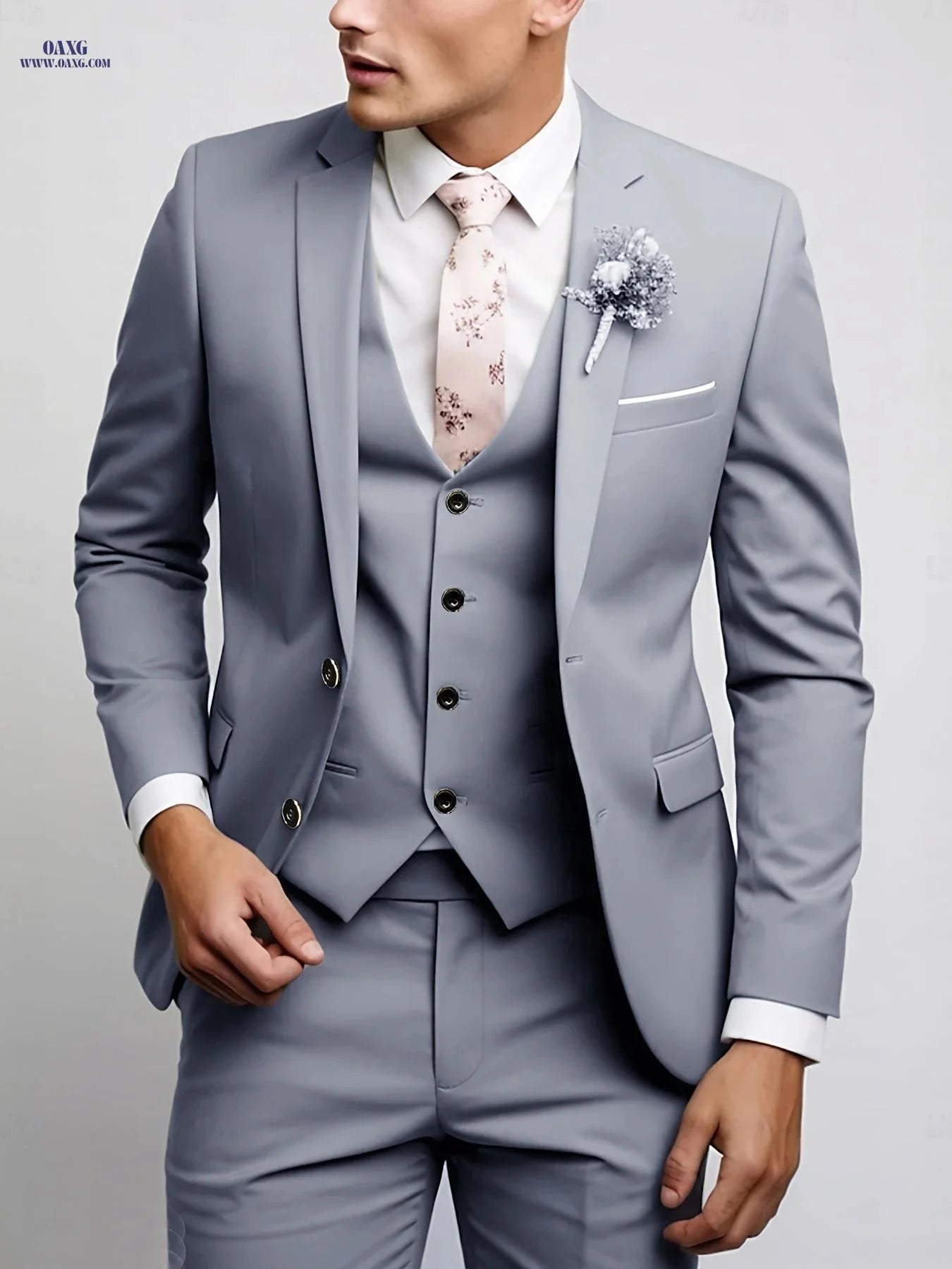 Men’s Three-Piece Suit - Notch Lapel for Weddings and Formal Events   OAXG Black / FR XXS