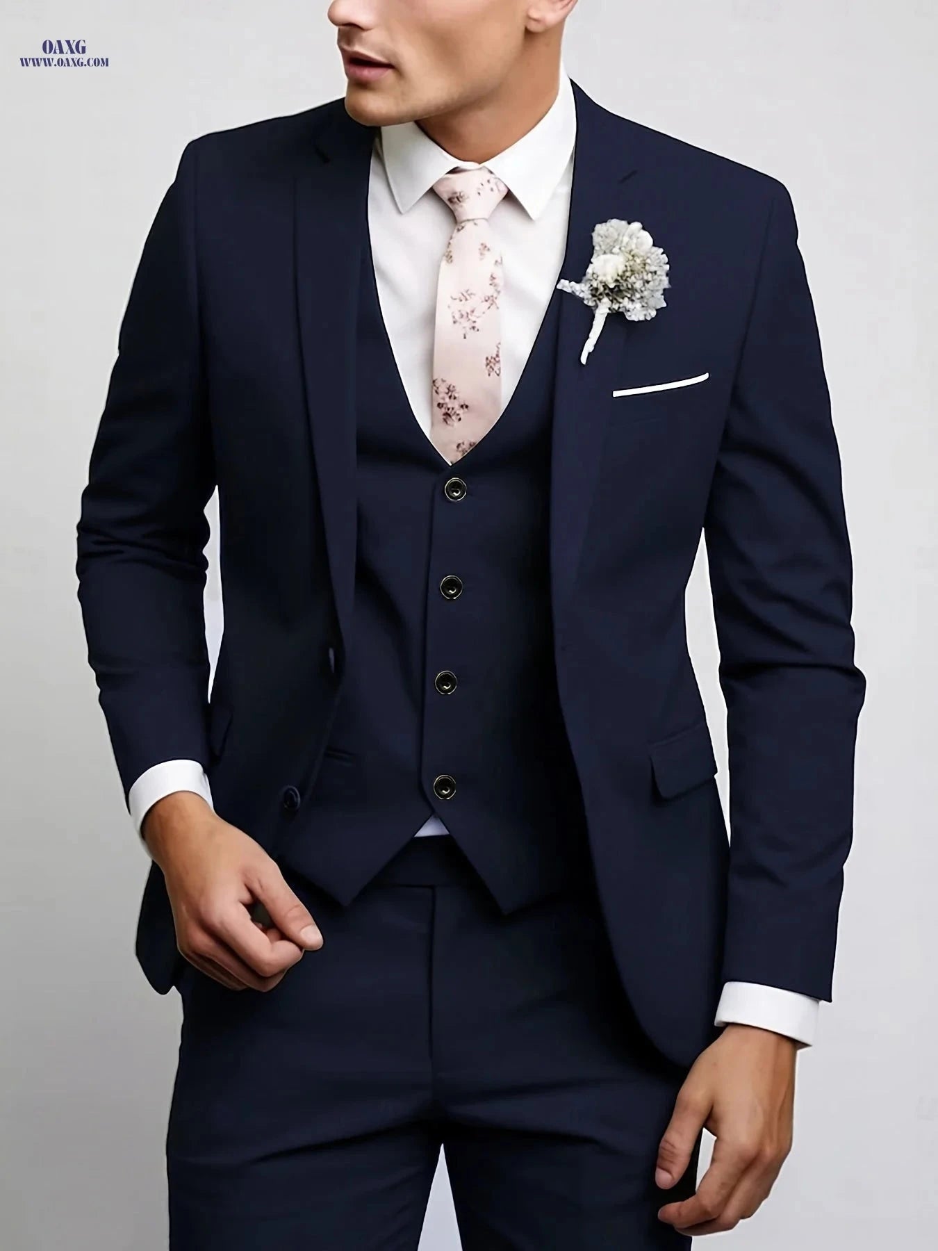 Men’s Three-Piece Suit - Notch Lapel for Weddings and Formal Events   OAXG Black / FR XXS
