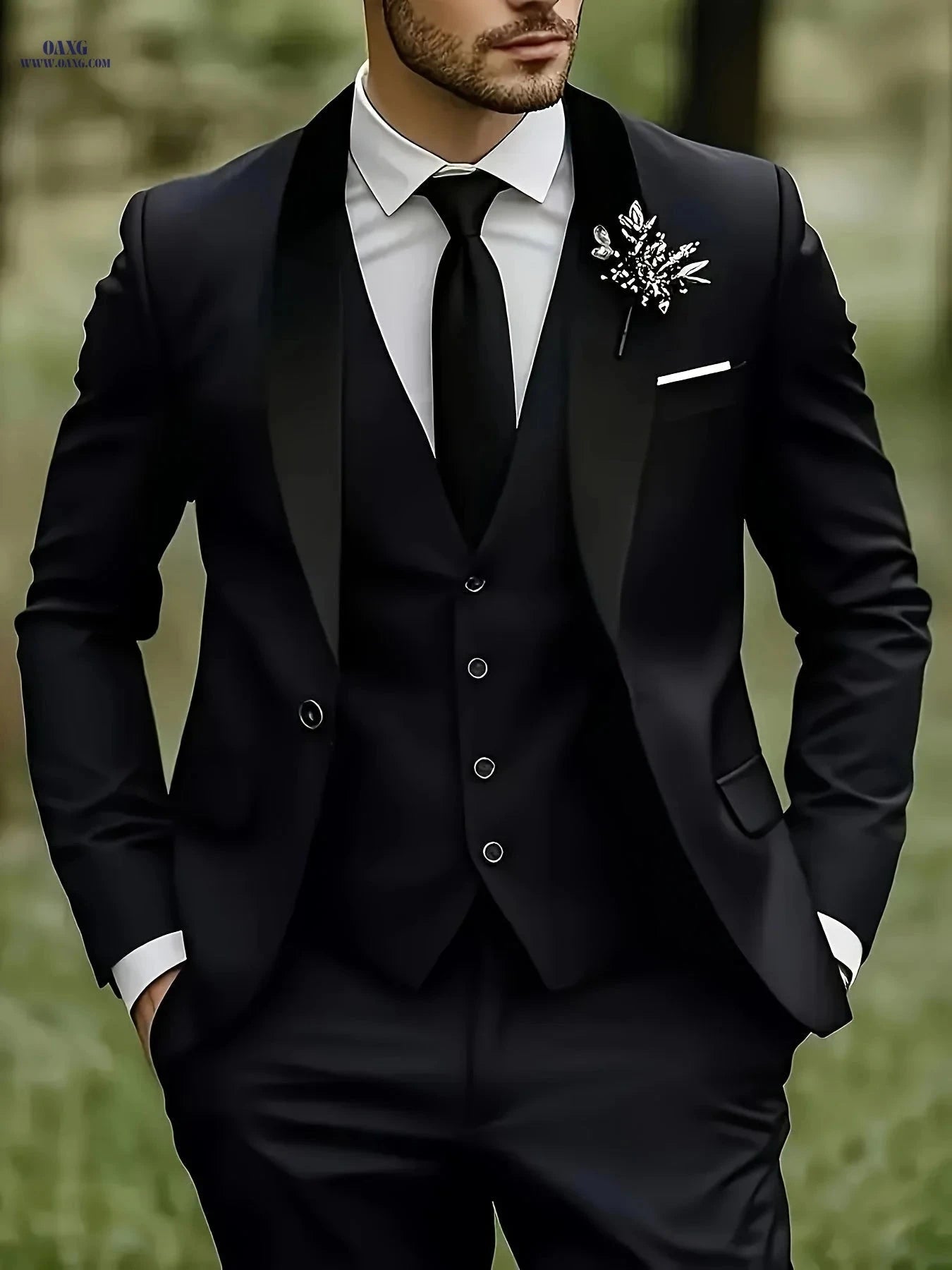 Men's Three-Piece Suit - Notch Lapel Jacket, Pants & Vest Set   OAXG 